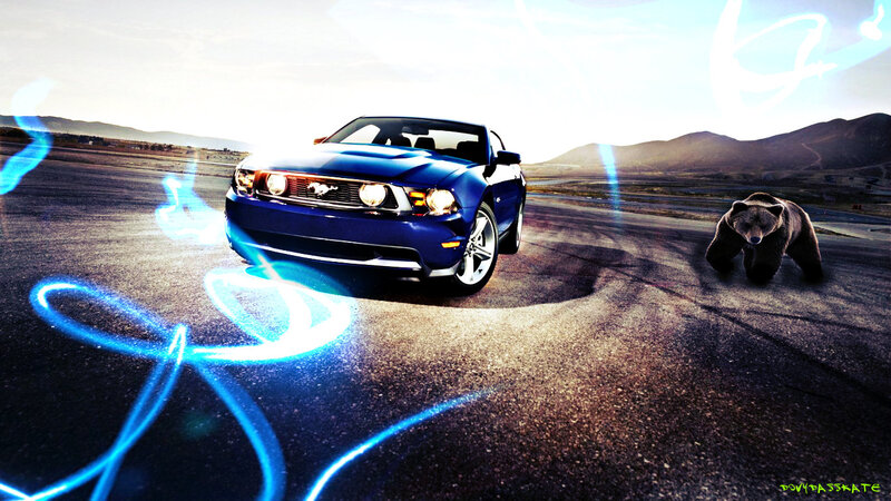 Blue Mustang Car — Dramatic, Sunset, Digital Art