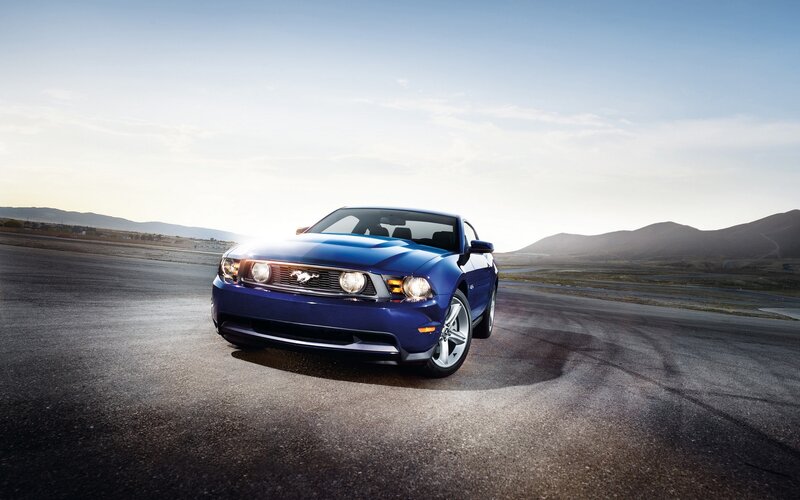 Blue Mustang Car — Dramatic, Sunset, Photograph