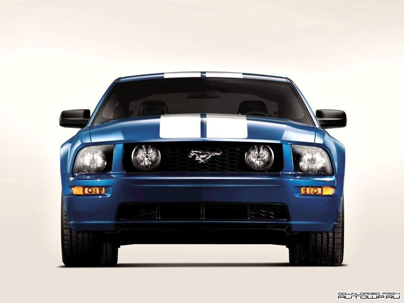 Blue Mustang Car — Neutral, Photograph, White Stripes