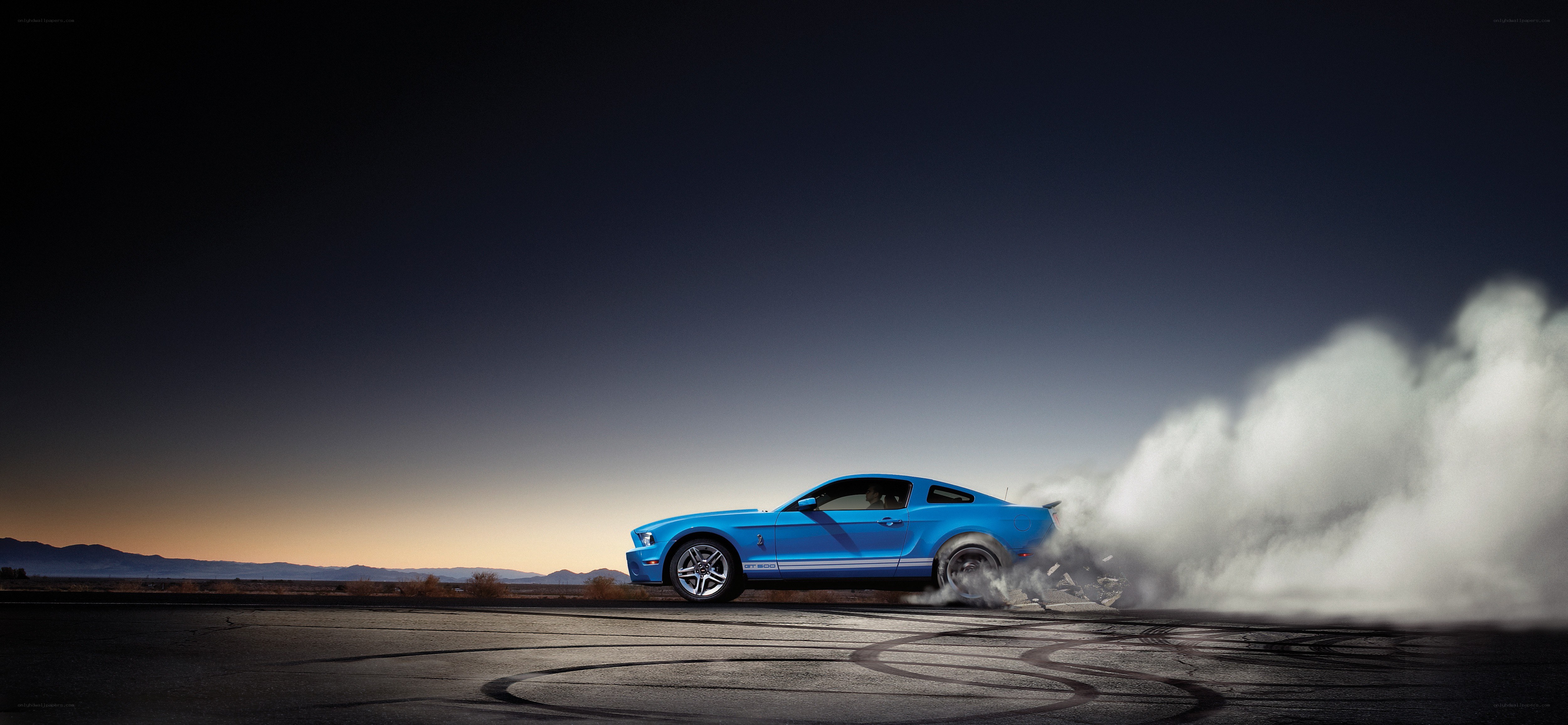 Blue Mustang doing burnout