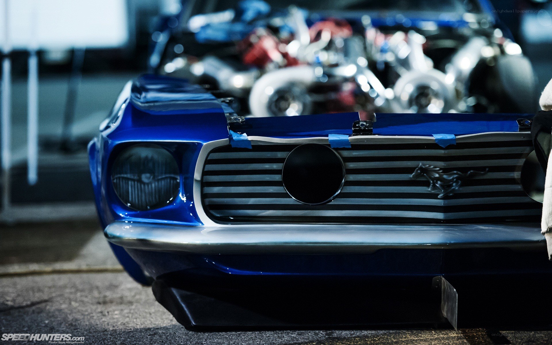 blue mustang front view