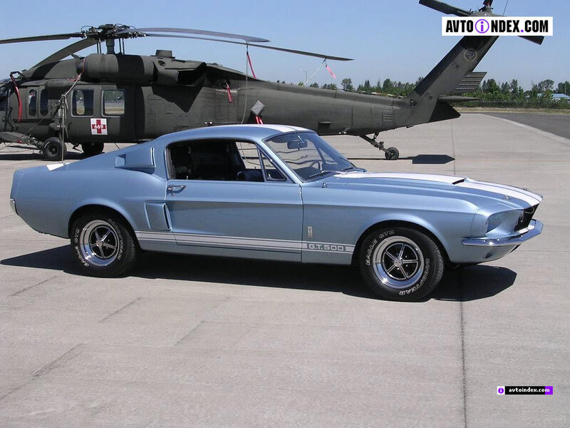 Blue Mustang GT-500 with helicopter