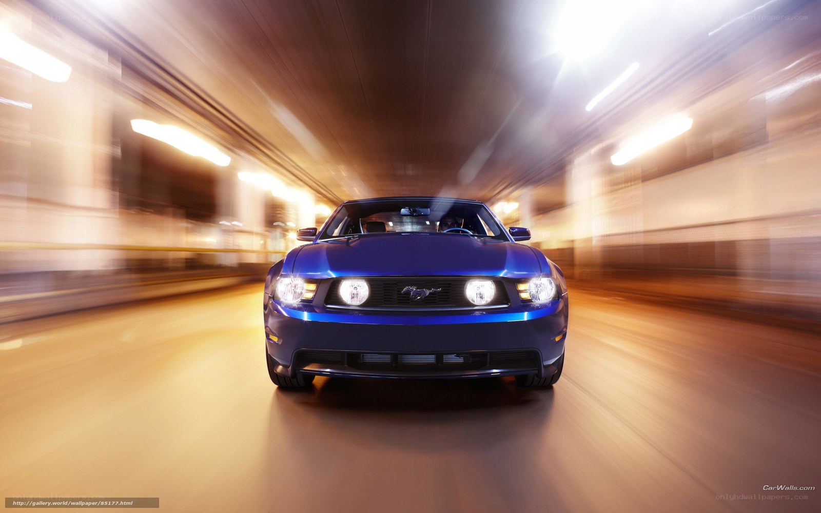 Blue Mustang in tunnel