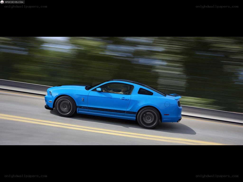 blue mustang on a road
