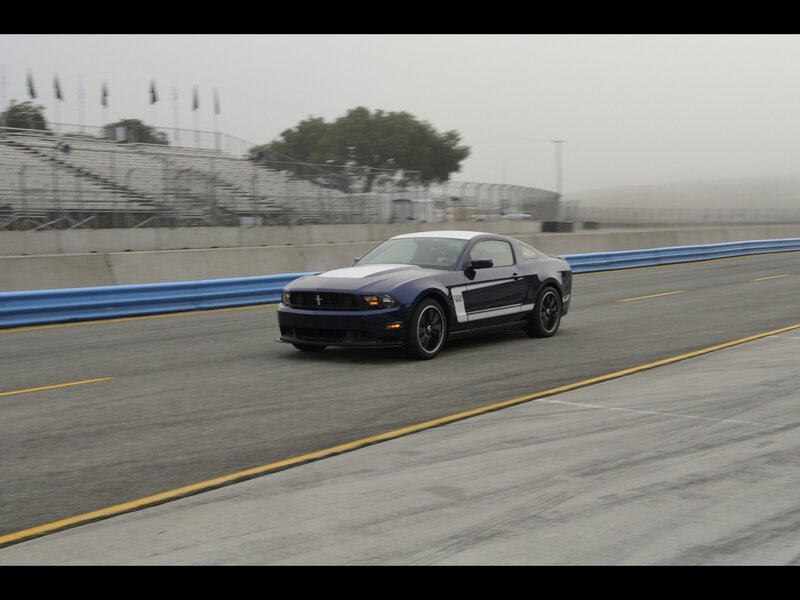blue mustang on racetrack