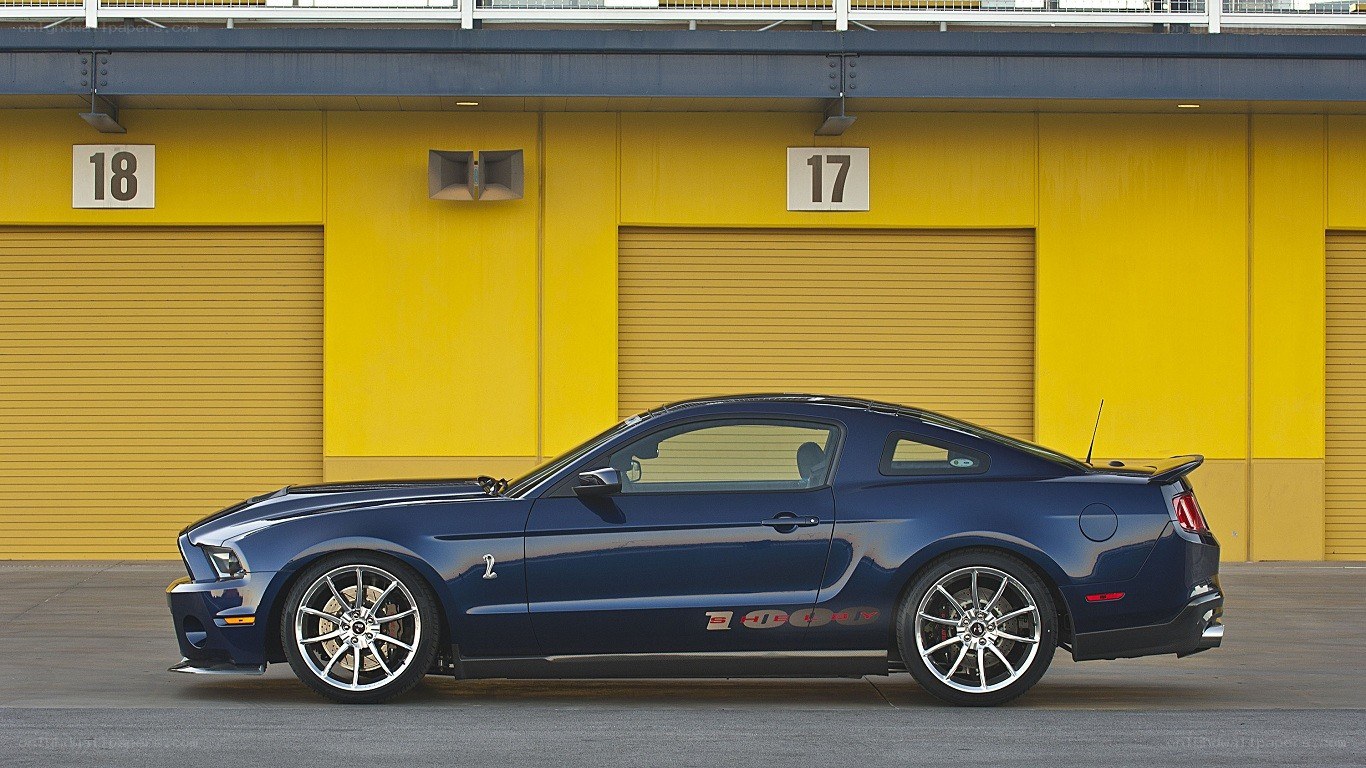 blue mustang on racetrack
