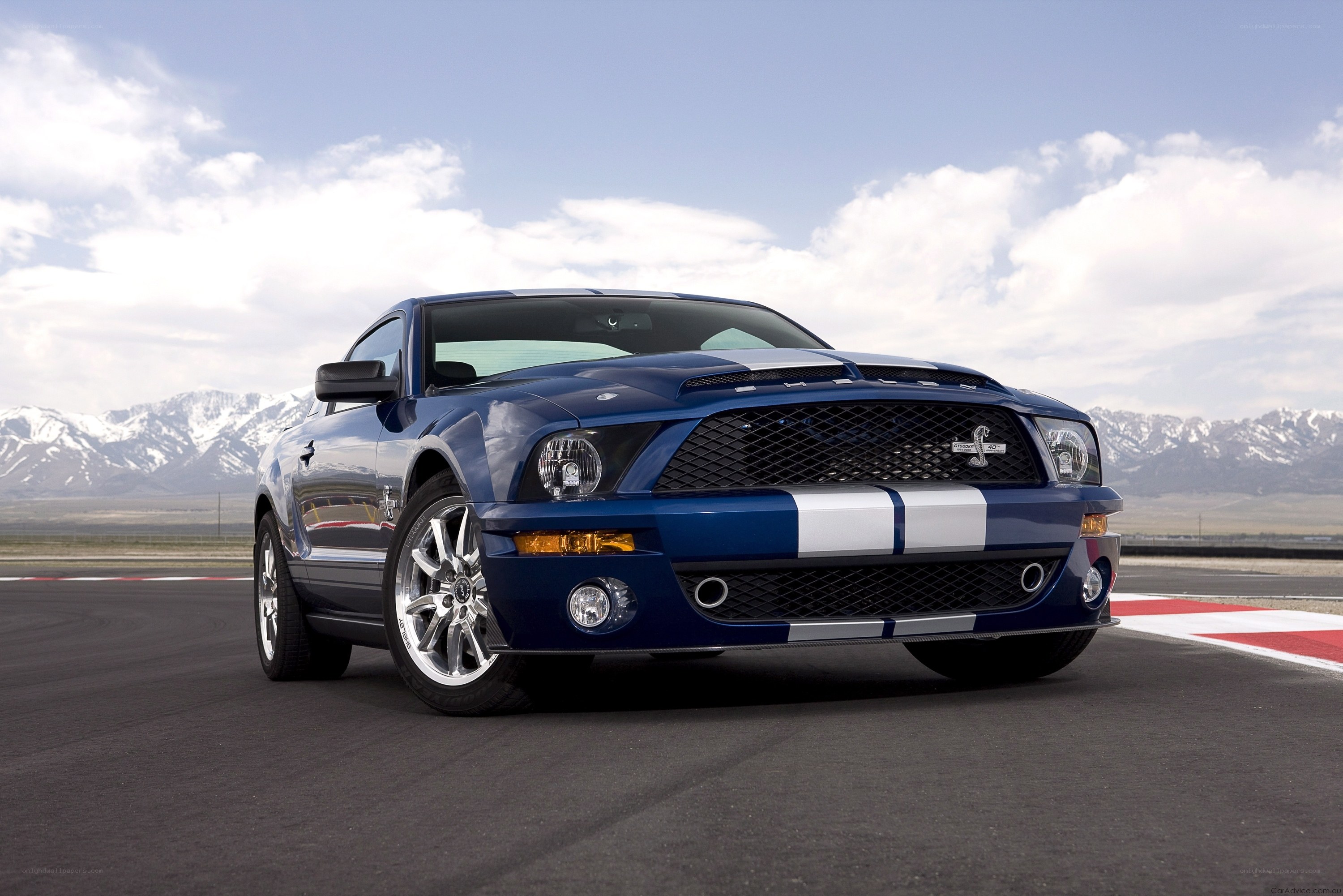 blue mustang on racetrack