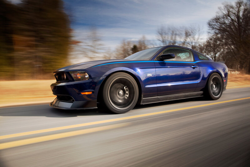 Blue Mustang on Road — Dynamic