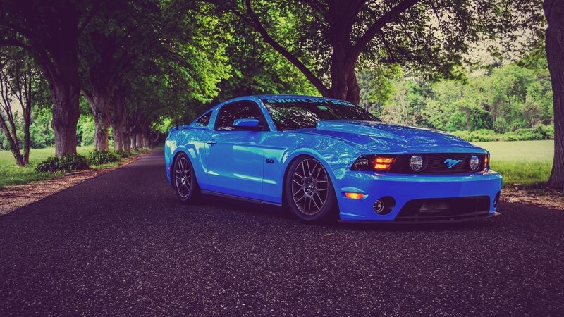 Blue Mustang on Road — Serene