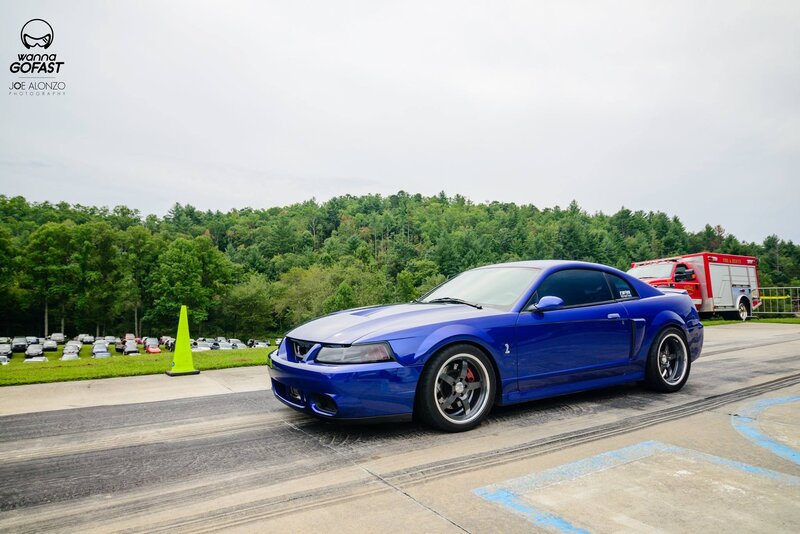 Blue Mustang on Track — Outdoor