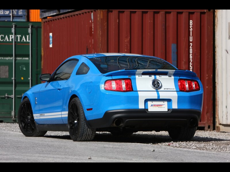 blue mustang with racing stripes