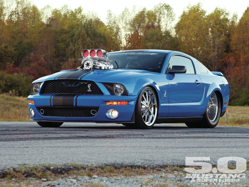 Blue Mustang with Supercharger