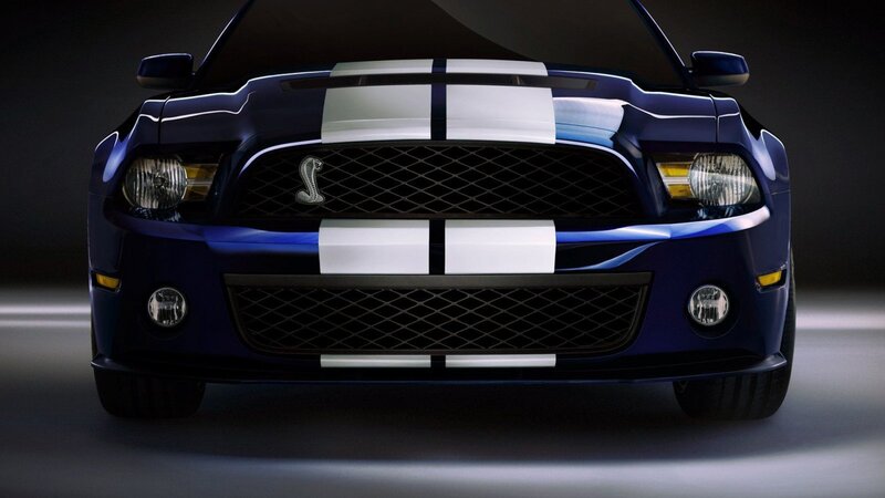 blue mustang with white stripes