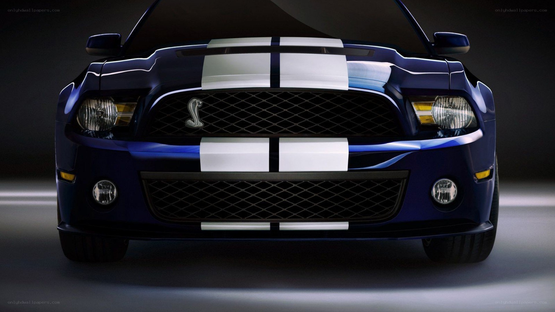 blue mustang with white stripes