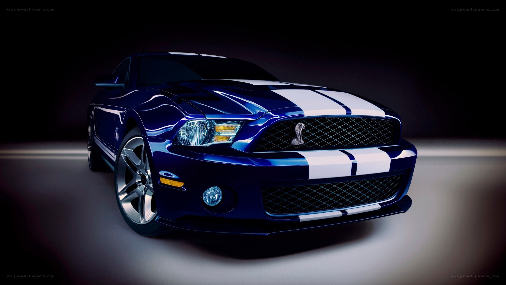 blue mustang with white stripes