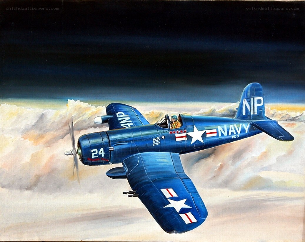 Blue Navy fighter plane in flight