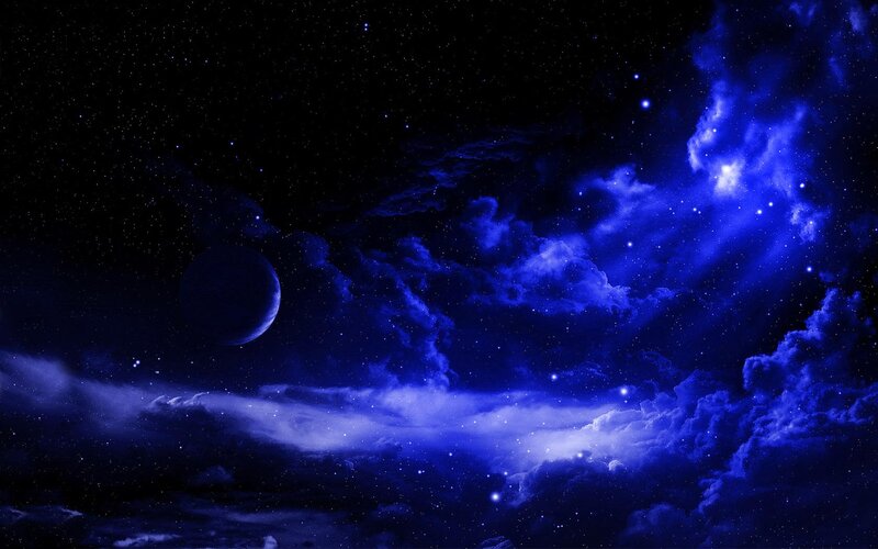 Blue nebula and planet