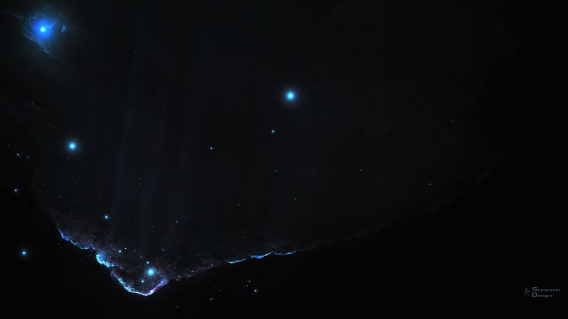 Blue Nebula in Space — Black, Dark
