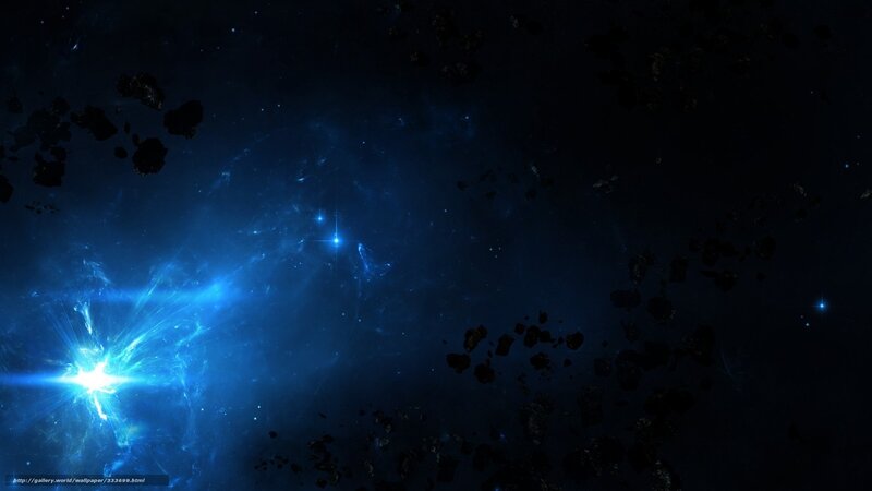 Blue Nebula in Space — Cosmic, Night, Digital Art, Stars, Asteroids