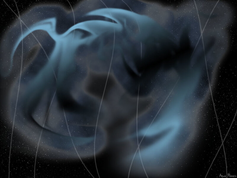 Blue Nebula in Space — Cosmic, Night, Digital Art, Stars, Black, Aqua Roach