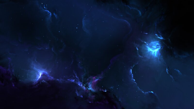 Blue Nebula in Space — Dark, Digital Art, Stars