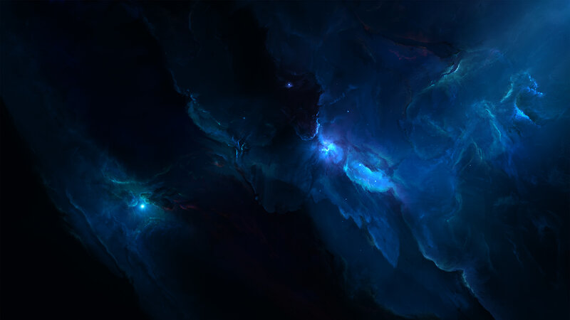 Blue Nebula in Space — Dark, Digital Art