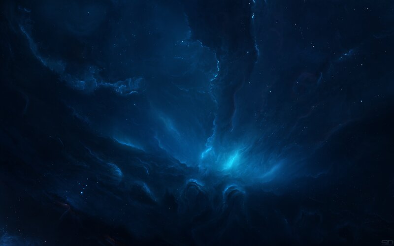 Blue Nebula in Space — Dark, Night, Digital Art