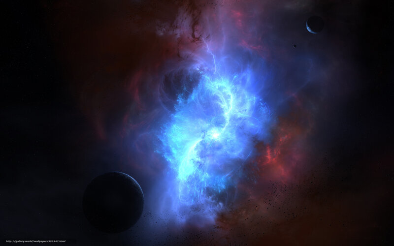 Blue Nebula in Space — Dramatic, Night, Digital Art, Planets