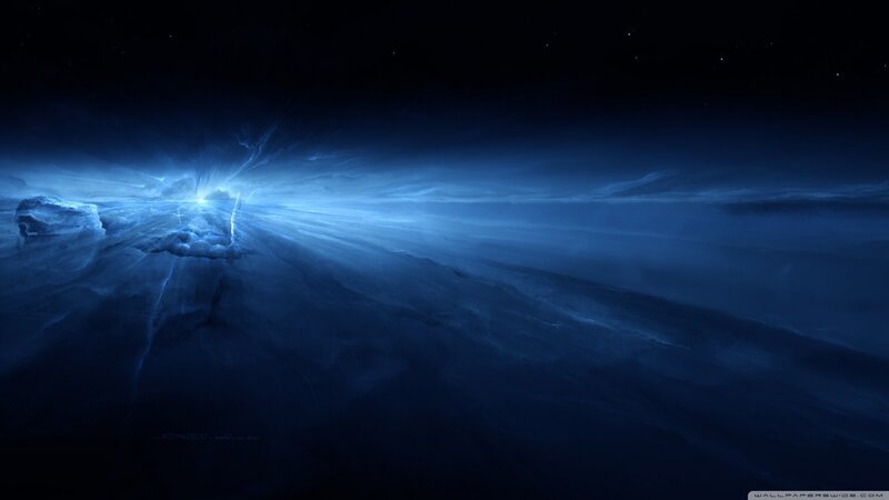 Blue Nebula in Space — Dramatic, Night, Digital Art, Stars, Clouds