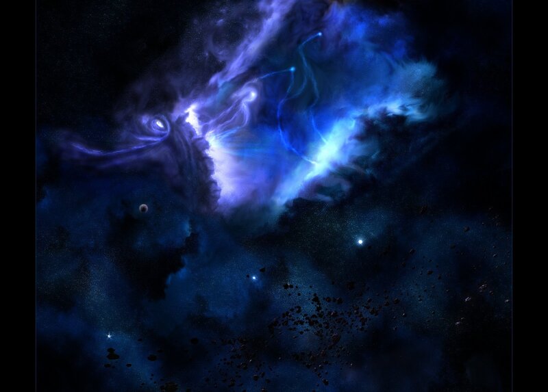 Blue Nebula in Space — Dramatic, Night, Digital Art, Stars