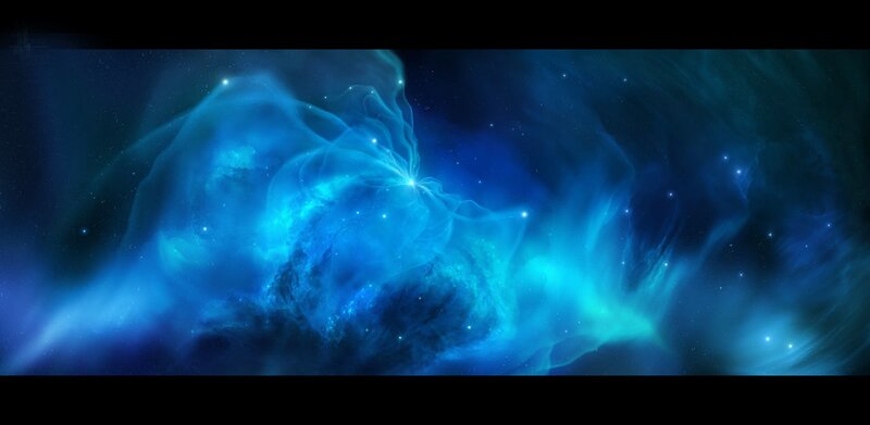 Blue Nebula in Space — Serene, Digital Art, Stars