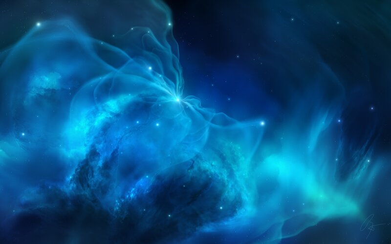 Blue Nebula in Space — Serene, Night, Digital Art, Stars, Cosmic Dust, Gas Clouds