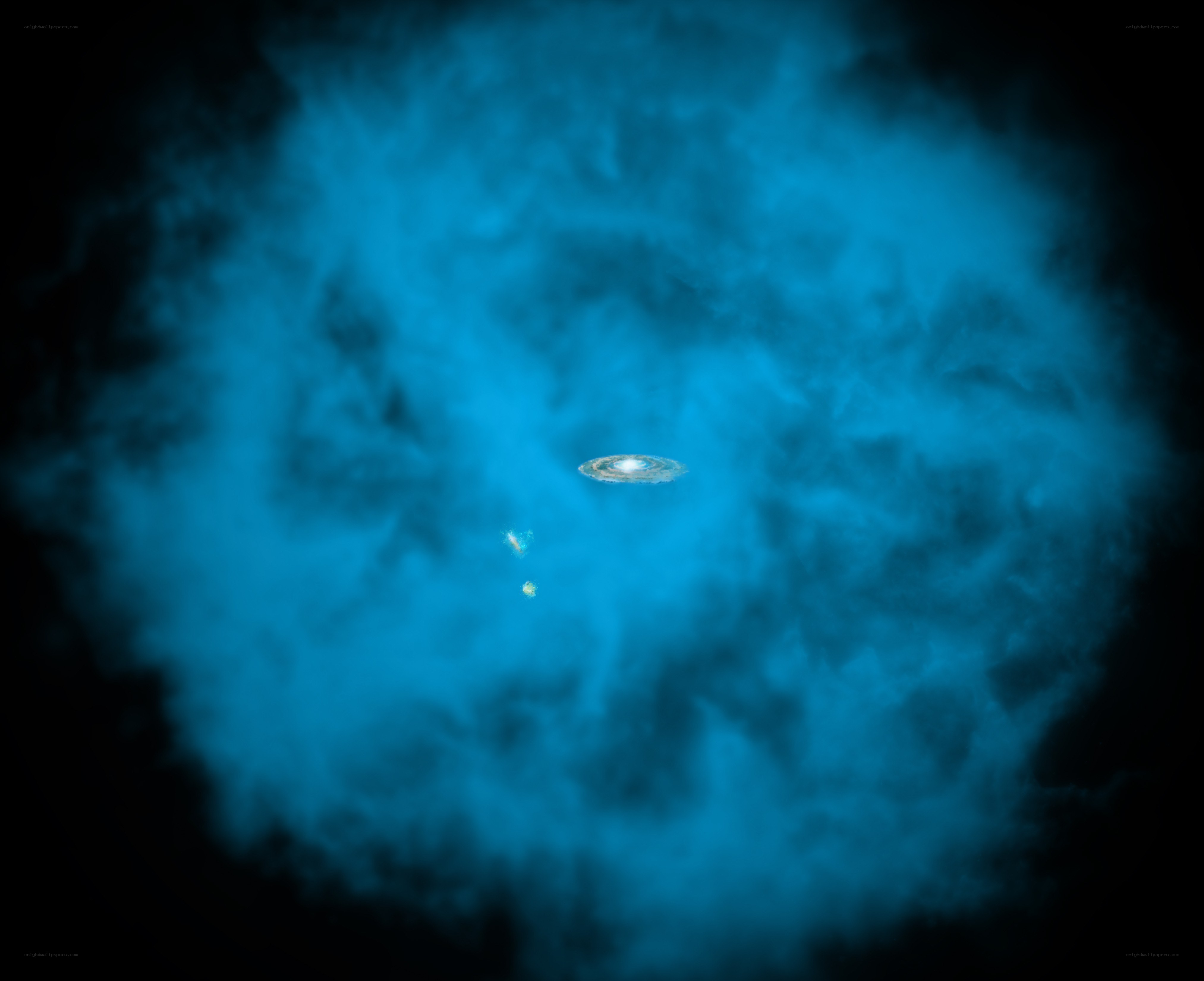 blue nebula with galaxy