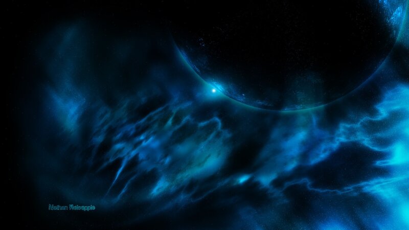 Blue nebula with planet
