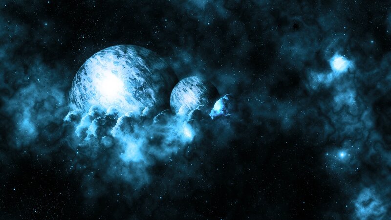 blue nebula with planets