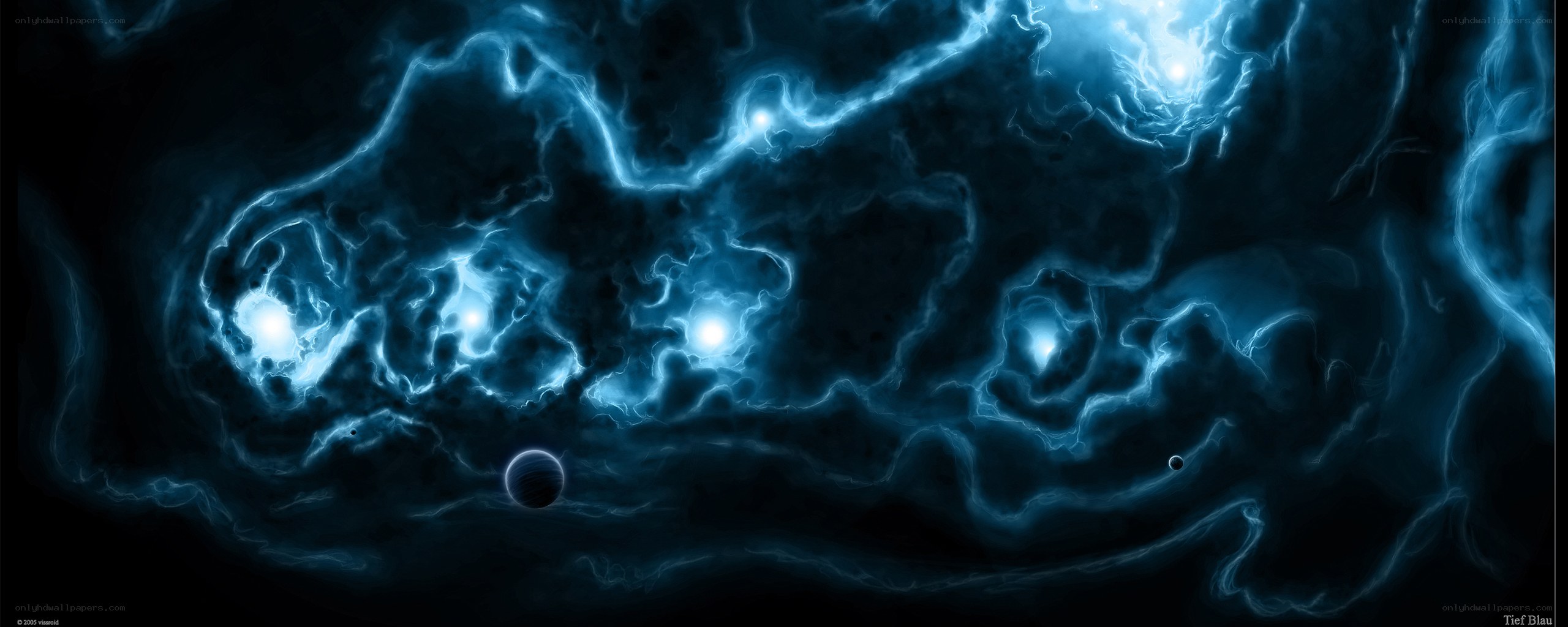 blue nebula with planets