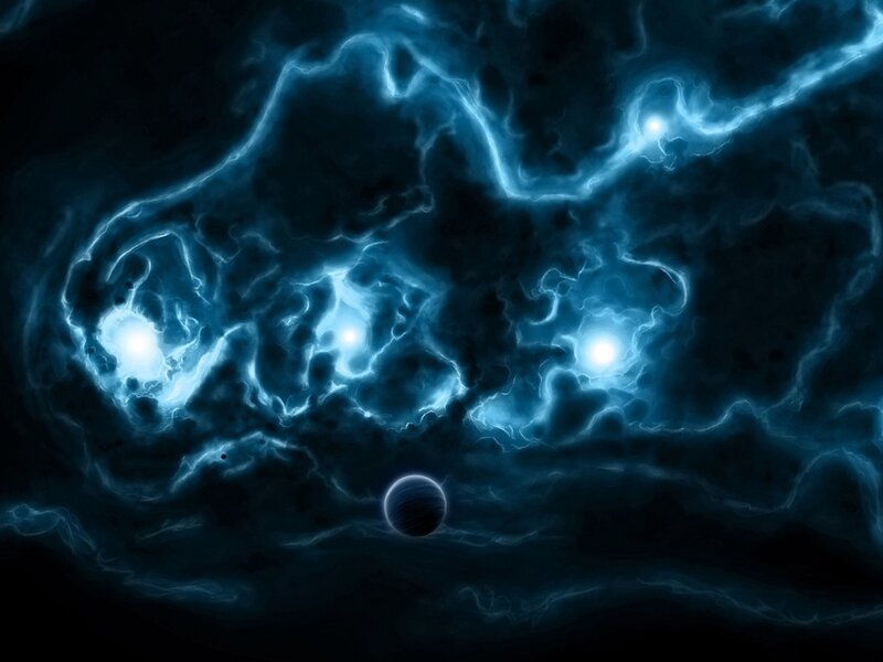 Blue nebula with planets