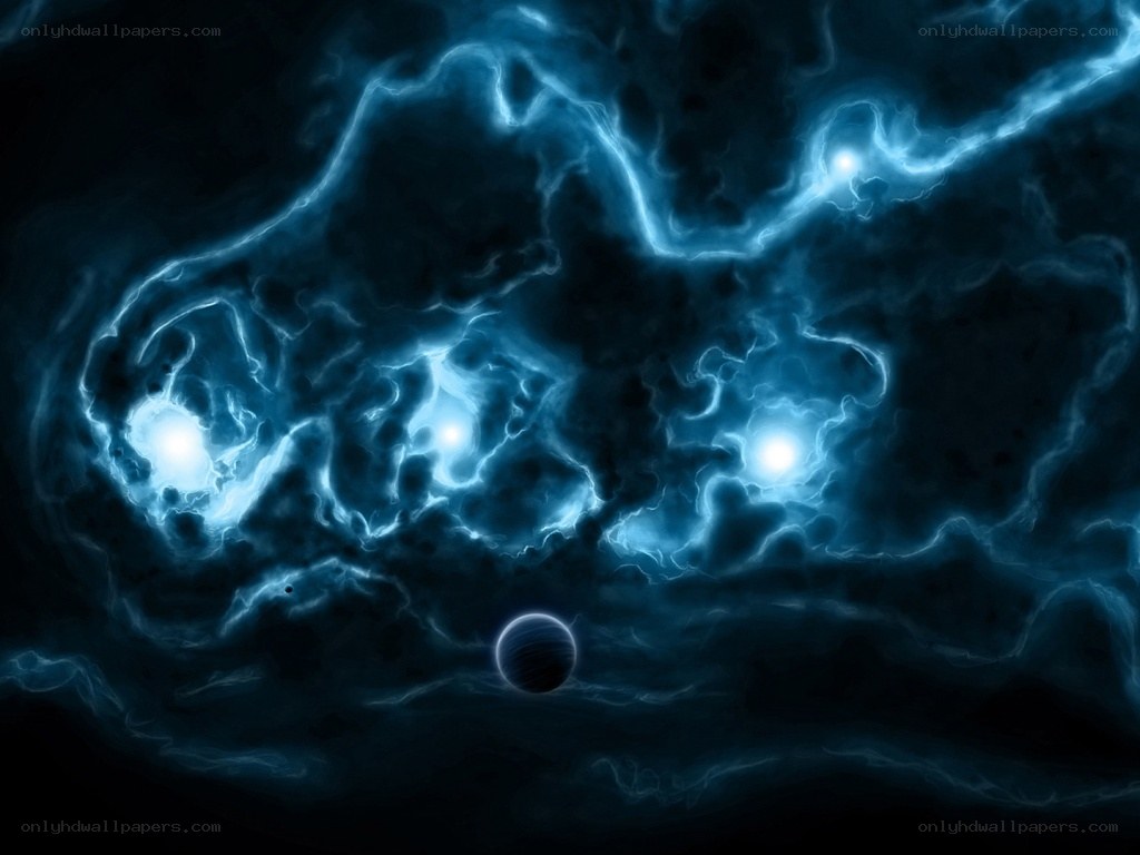 Blue nebula with planets