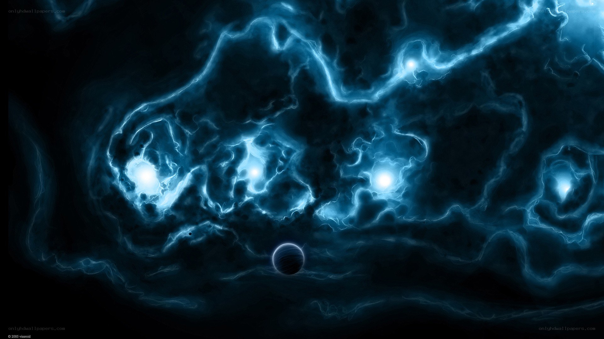 blue nebula with planets