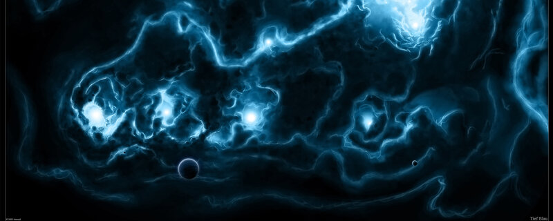 Blue Nebula with Planets — Cosmic, Digital Art, Stars
