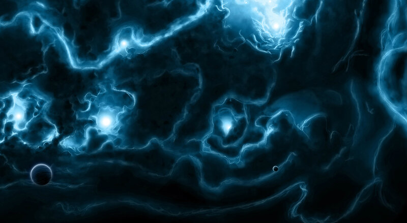 Blue Nebula with Planets — Cosmic, Digital Art