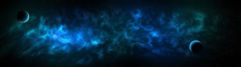 Blue Nebula with Planets — Cosmic, Night, Digital Art