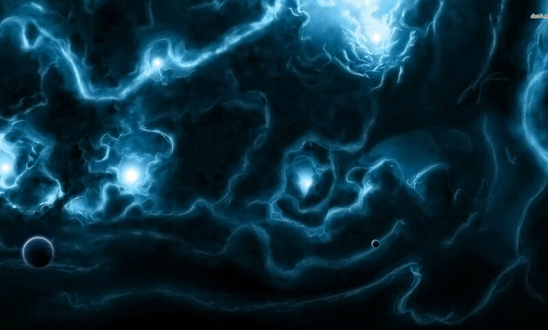 Blue Nebula with Planets — Dramatic