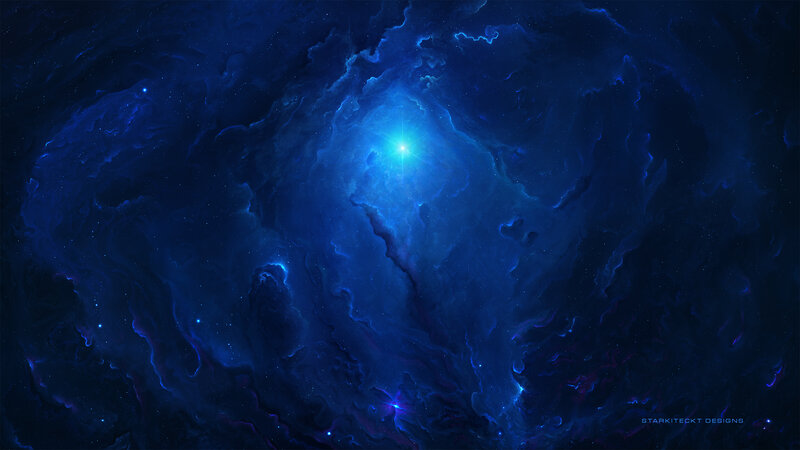 Blue Nebula with Star — Cosmic, Digital Art