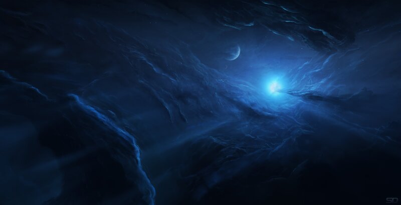 Blue Nebula with Star — Dramatic, Night