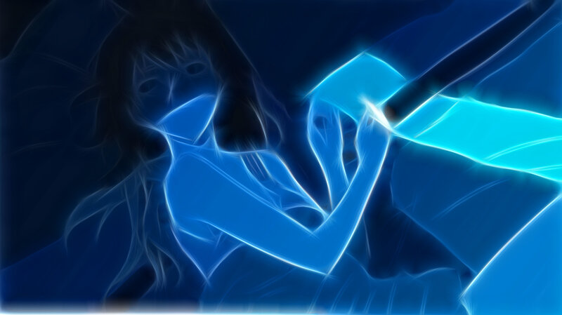 blue neon anime figure