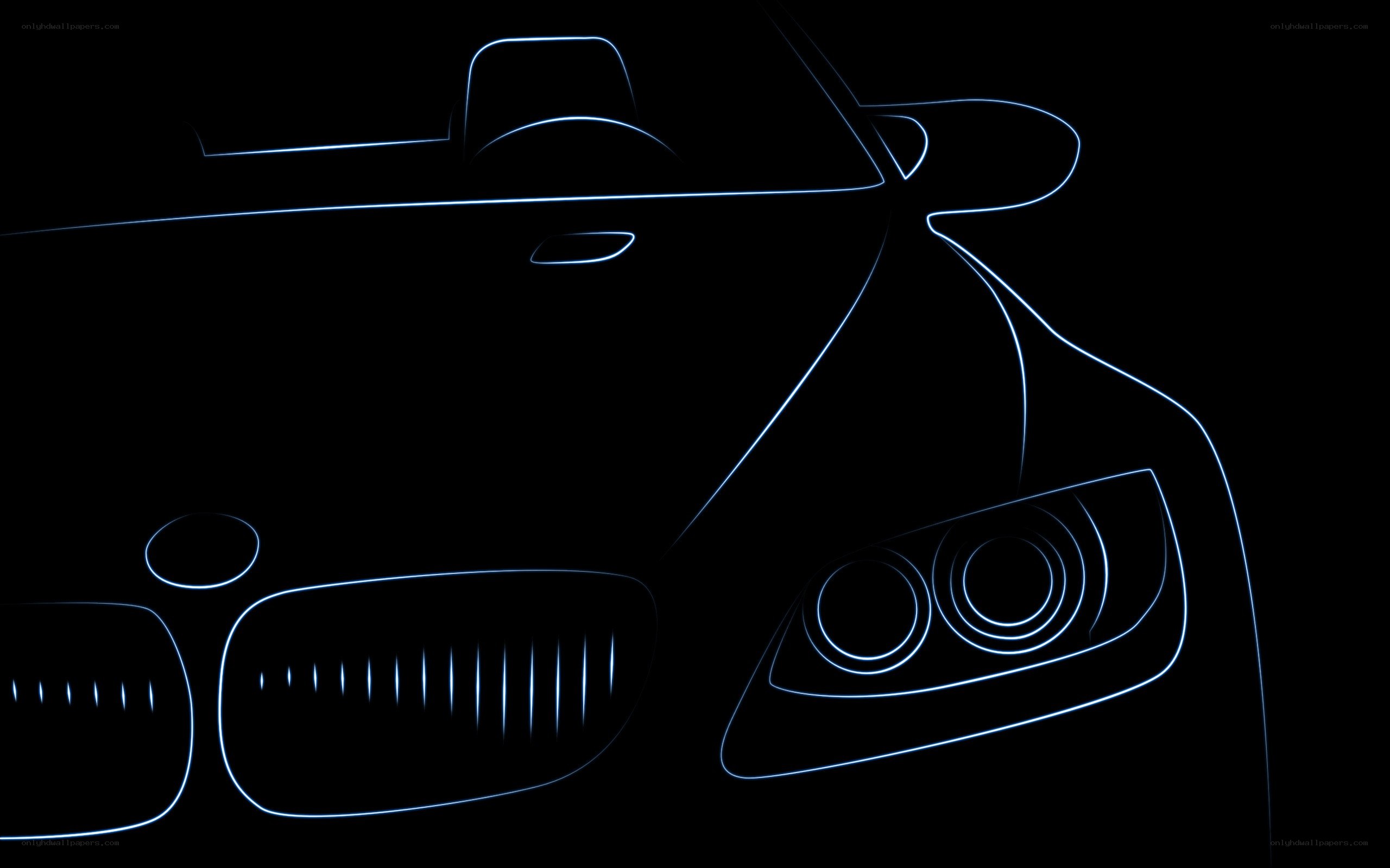 blue neon car outline