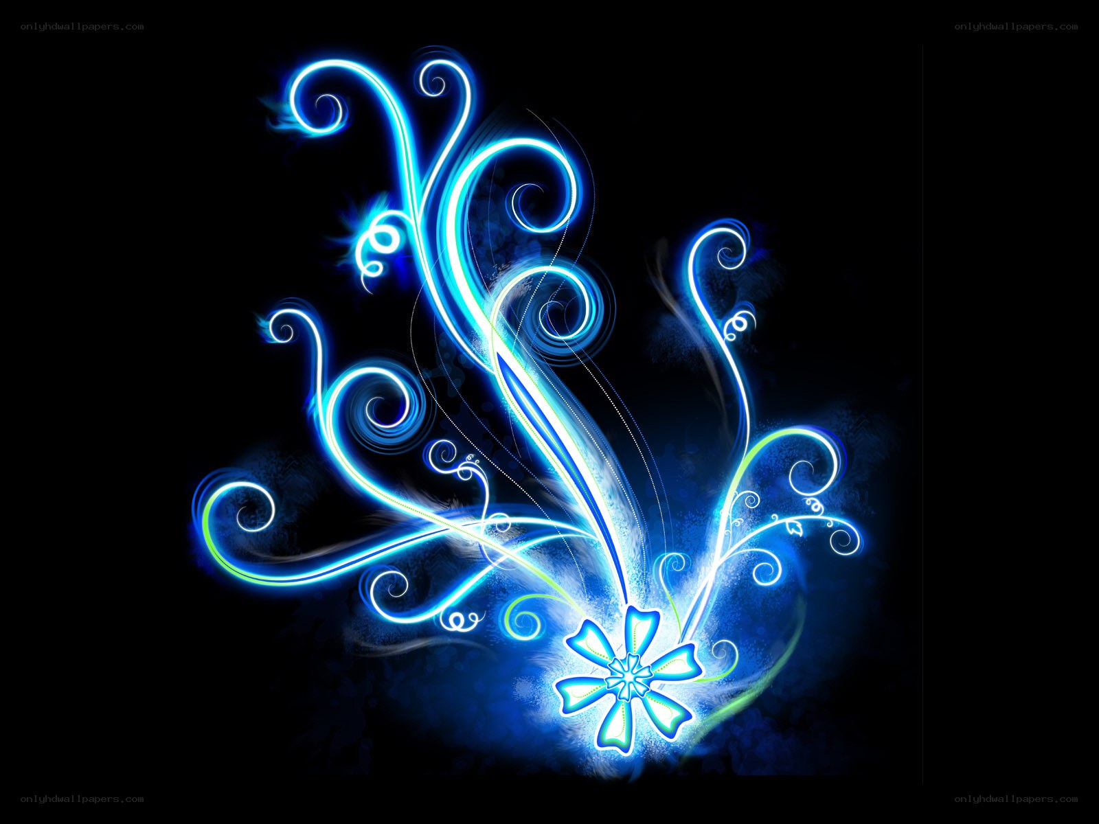 blue neon floral design