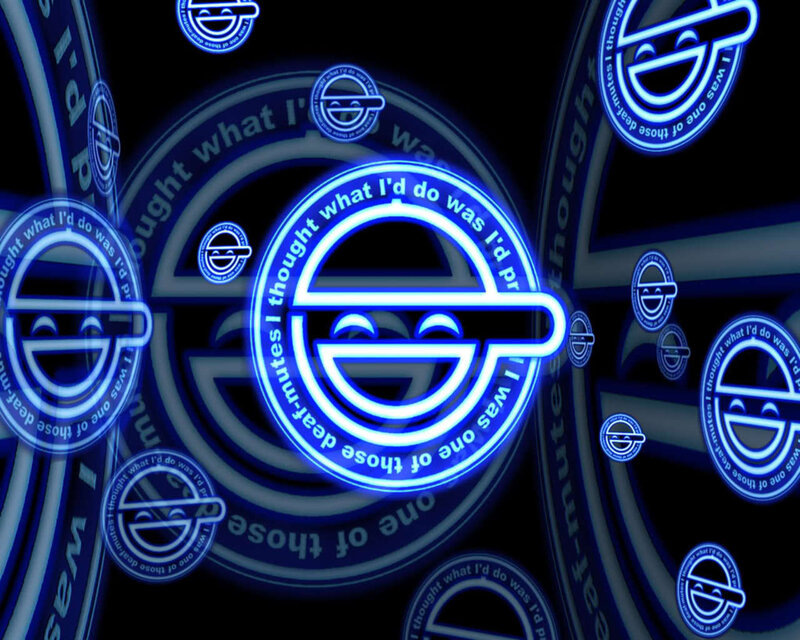 Blue neon laughing face pattern
