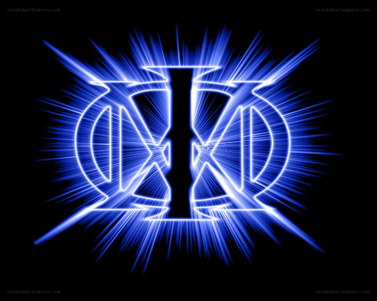 blue neon logo with light burst